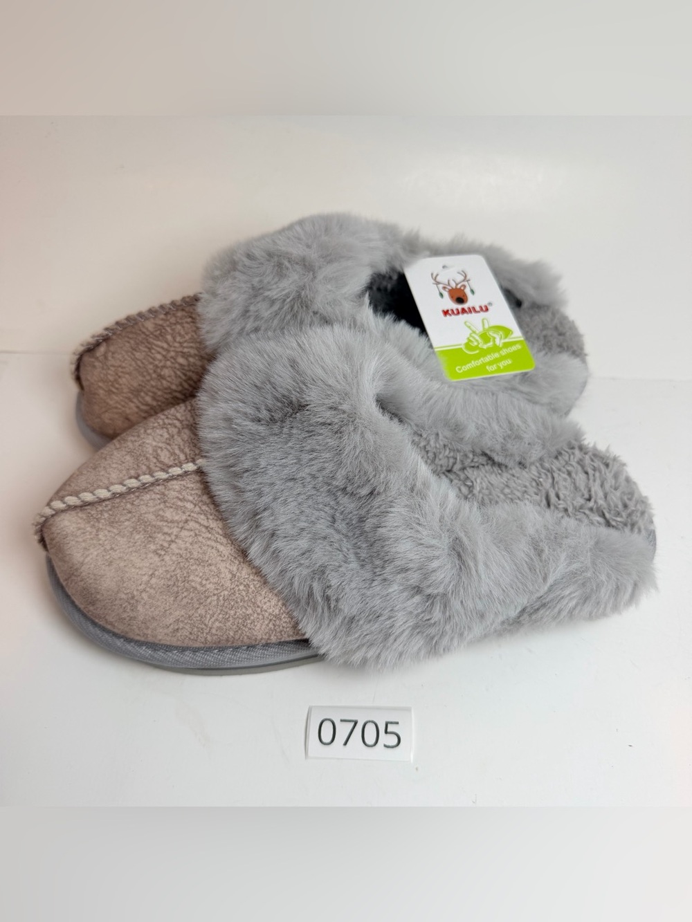 Kualu Women's Grey Faux-Fur Slide Slippers